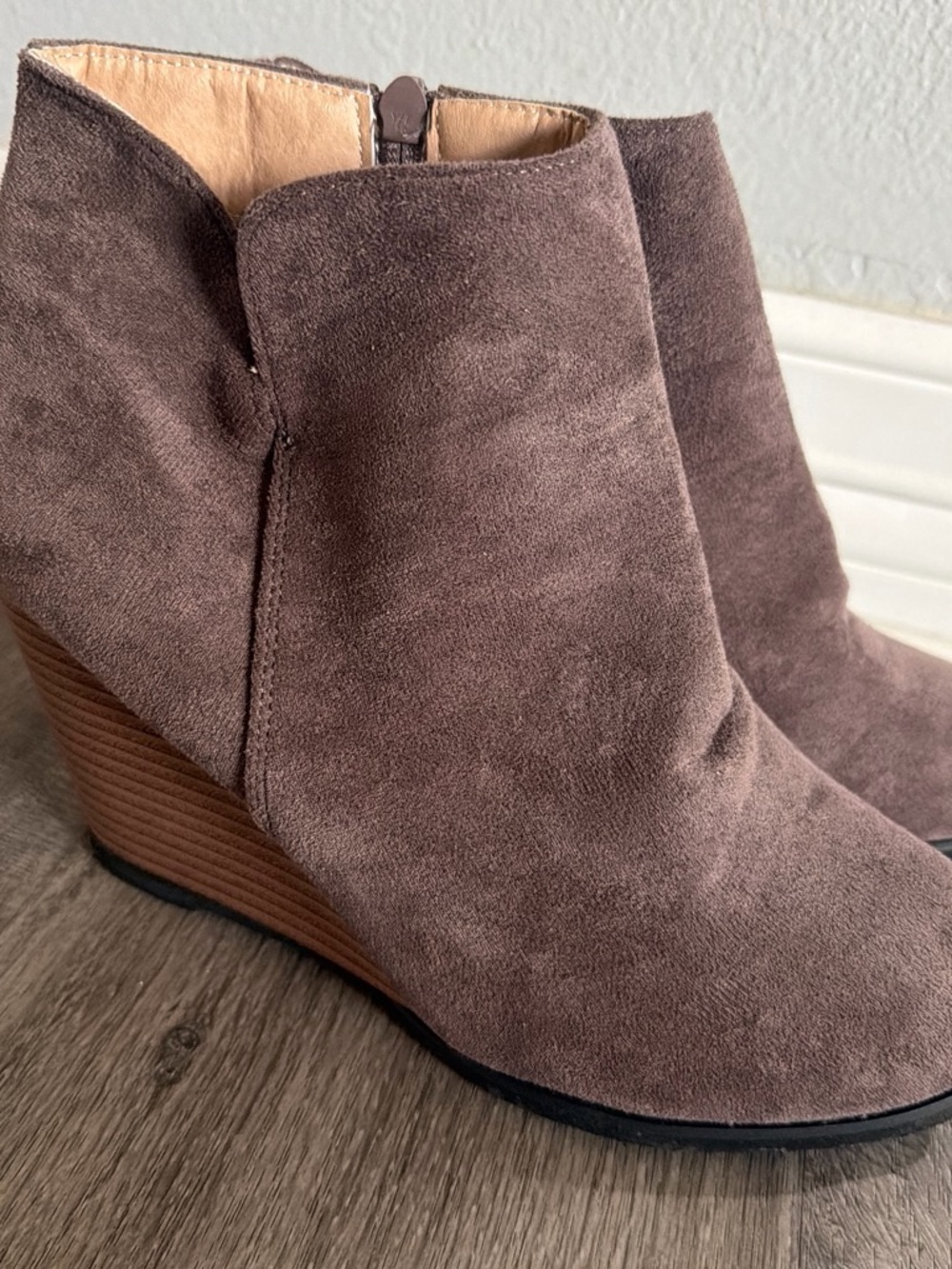 SHEIN Brown Suede Wedge Ankle Boots